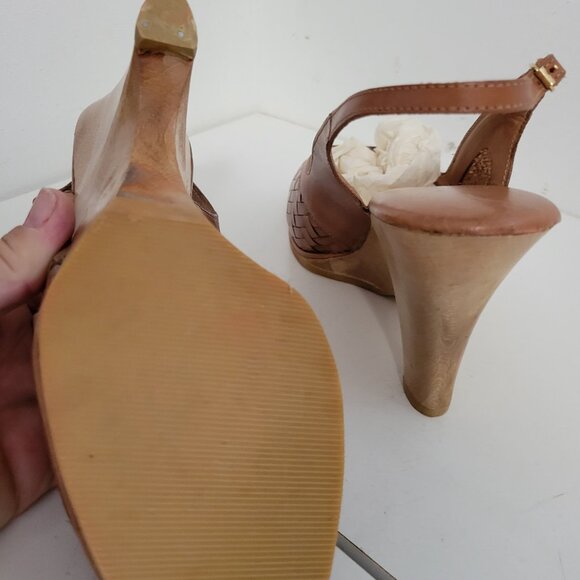 New Vintage Brown Leather Sling Back Heels Size 8.5 - Picture 3 of 3